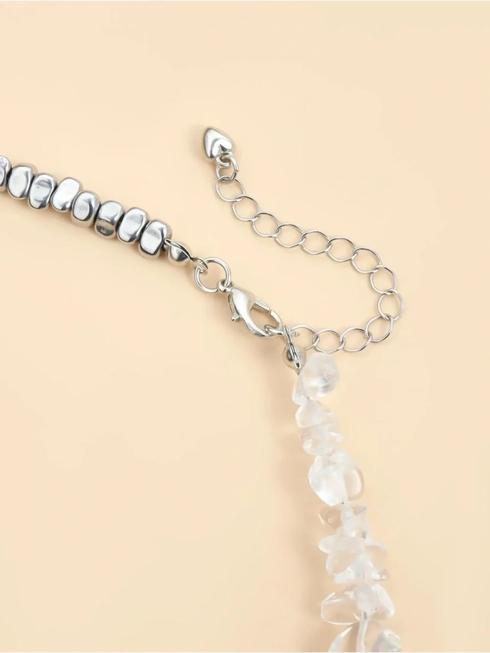 Silver Heart & Clear Crystal Double Strand Choker Necklace